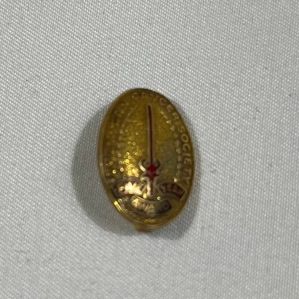 American Cancer Society Five Year Award Pin Gold Red Vintage Enamel